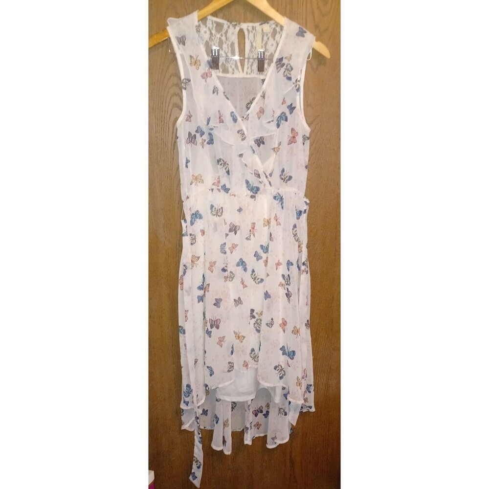 Disney Cinderella Juniors Semi Sheer Butterfly Hi Low Ruffled Dress Size Large